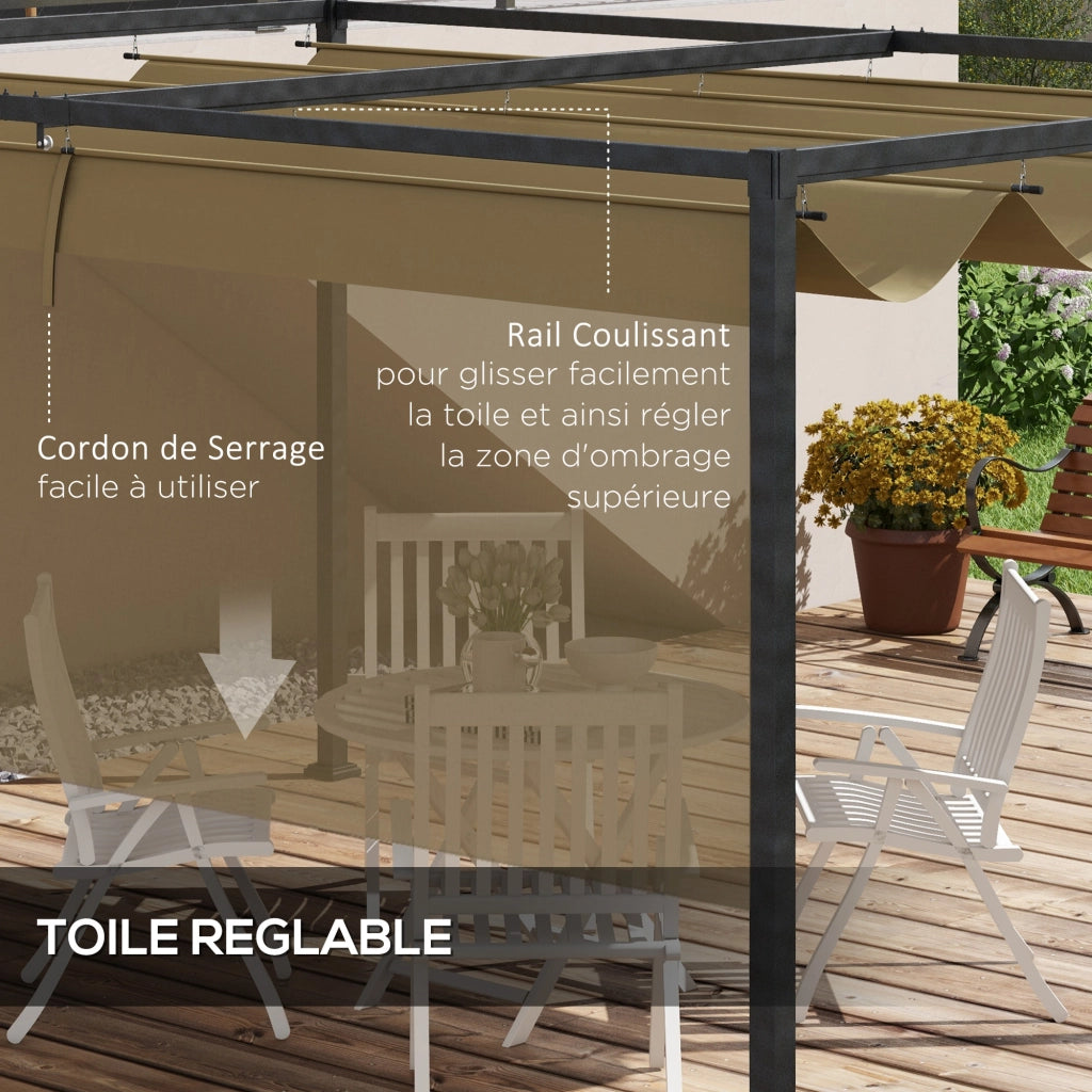 Pergola retrattile scorrevole 3x2 m ¨C zephmum ¨C struttura in metallo antiruggine, tessuto in poliestere kaki