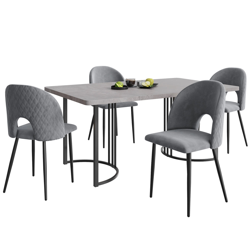 Set tavolo da pranzo 140x80 cm con 4 sedie in velluto grigio