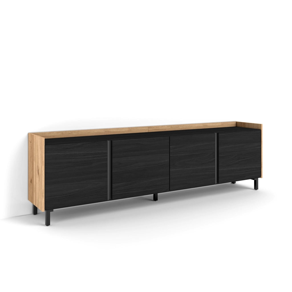 Mobile TV Soggiorno, 207x61x35 cm, Per TV fino a 80", Design industriale, Nero e rovere