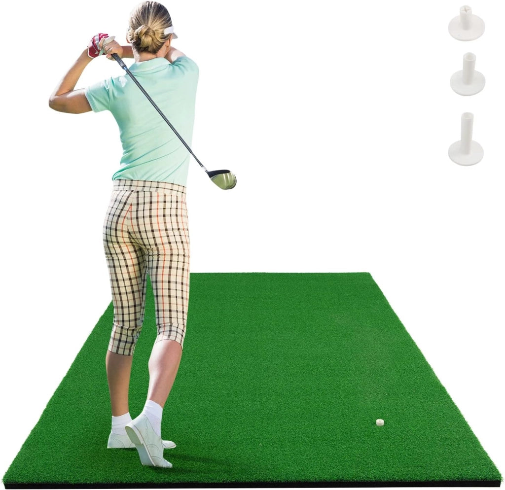 Tappetino da Golf Pratica 150 x 100 x 2,7 CM, Tappetino per Allenamento Golf con Erba Sintetica e 2 Fori, 3 Tee, Putting Mat Green per Uso Interno ed Esterno