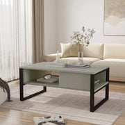 Tavolino Centrale da Salotto Laukaa con Scomparti 45 x 100 x 60 cm Verde Grigiastro/Nero [en.casa]