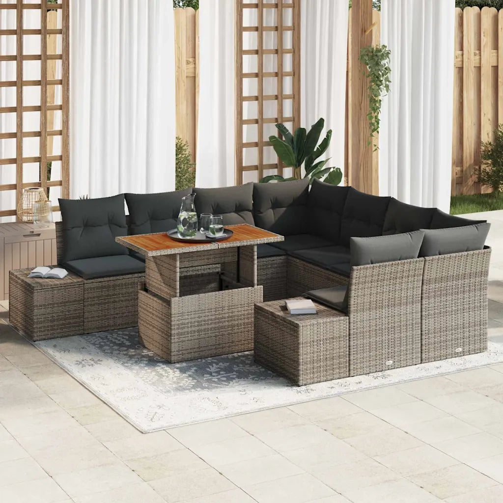 Set da Pranzo per Giardino con cuscino 9 pcs Grigio e Marrone 3349943