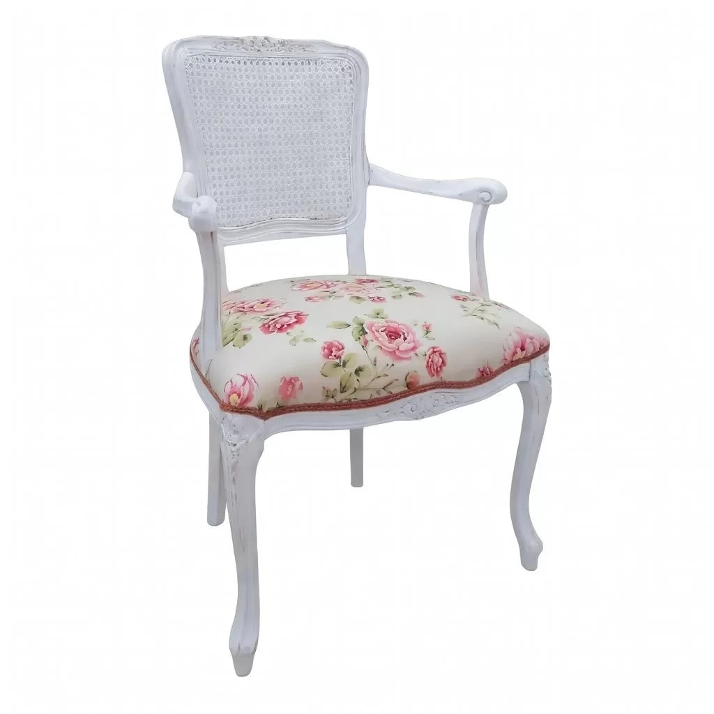 Poltrona parigina imbottita tessuto legno shabby bianco 55x45x85 - Mobili 2G