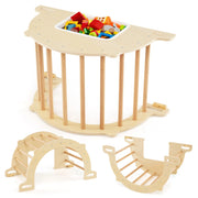 Tavolo sensoriale ad arco da arrampicata 8 in 1 per bambini 3+ anni, Palestra montessori con contenitore pieghevole Naturale-Arrampicate e scivoli