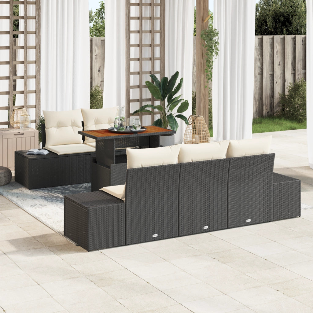 Set Divano da Giardino di 6 Pezzi con Cuscini in Rattan Polietilene Nero