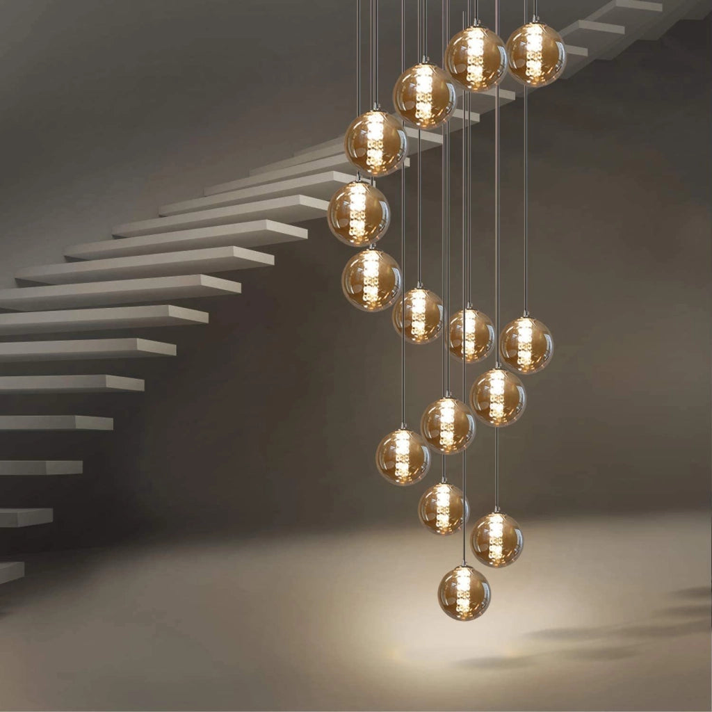 ZMH Lampada a sospensione a LED regolabile in altezza con paralume in vetro fumé per soggiorno