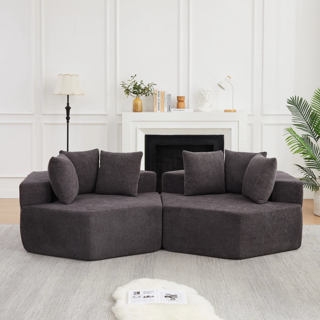 POLTRONA MODULARE ESAGONALE IN CHENILLE GRIGIO