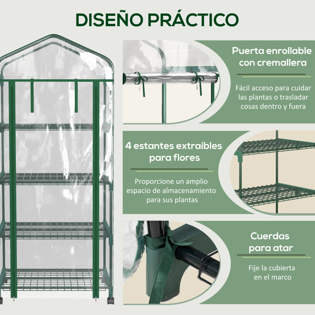 Serra da Giardino con Ruote e 4 Ripiani ¨C Xylo ¨C Porta con Zip e Telaio in Acciaio 69x50x165cm