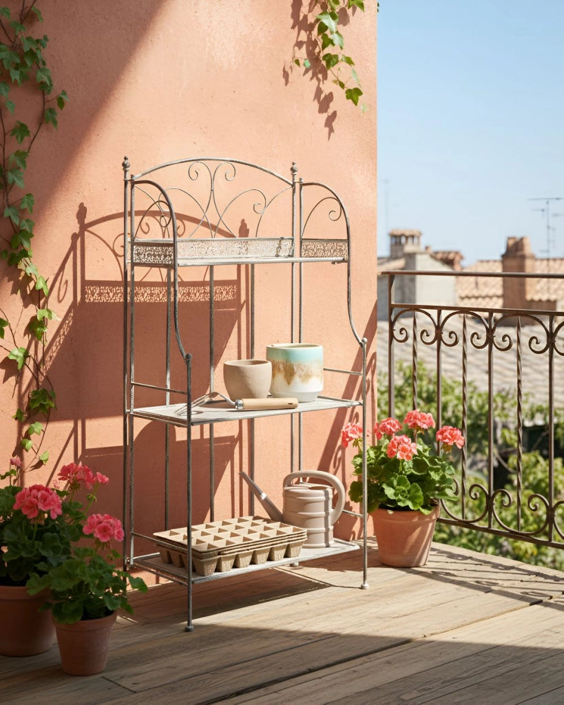 Scaffale per piante in metallo da giardino indipendente per interni e bagni Grigio