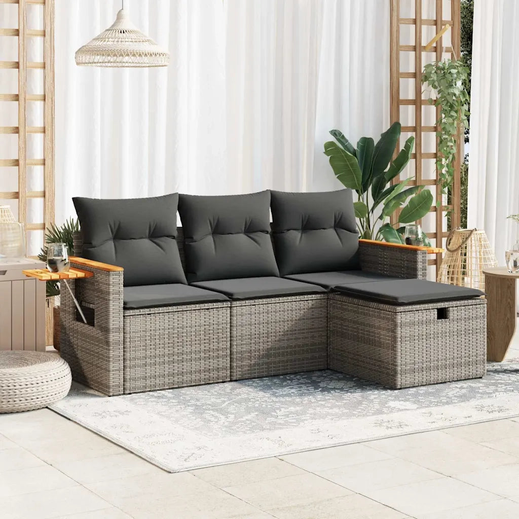 Set Divani da Giardino 4 pz | Set Salotto da Giardino con Cuscini in Polyrattan Grigio