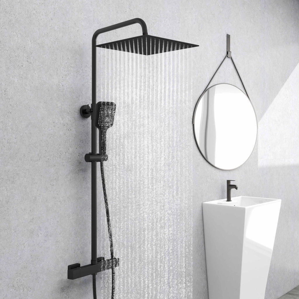 Colonne doccia AICA ITALY, Miscelatore termostatico doccia con soffione quadrato 30x30cm in acciaio inox nero opaco