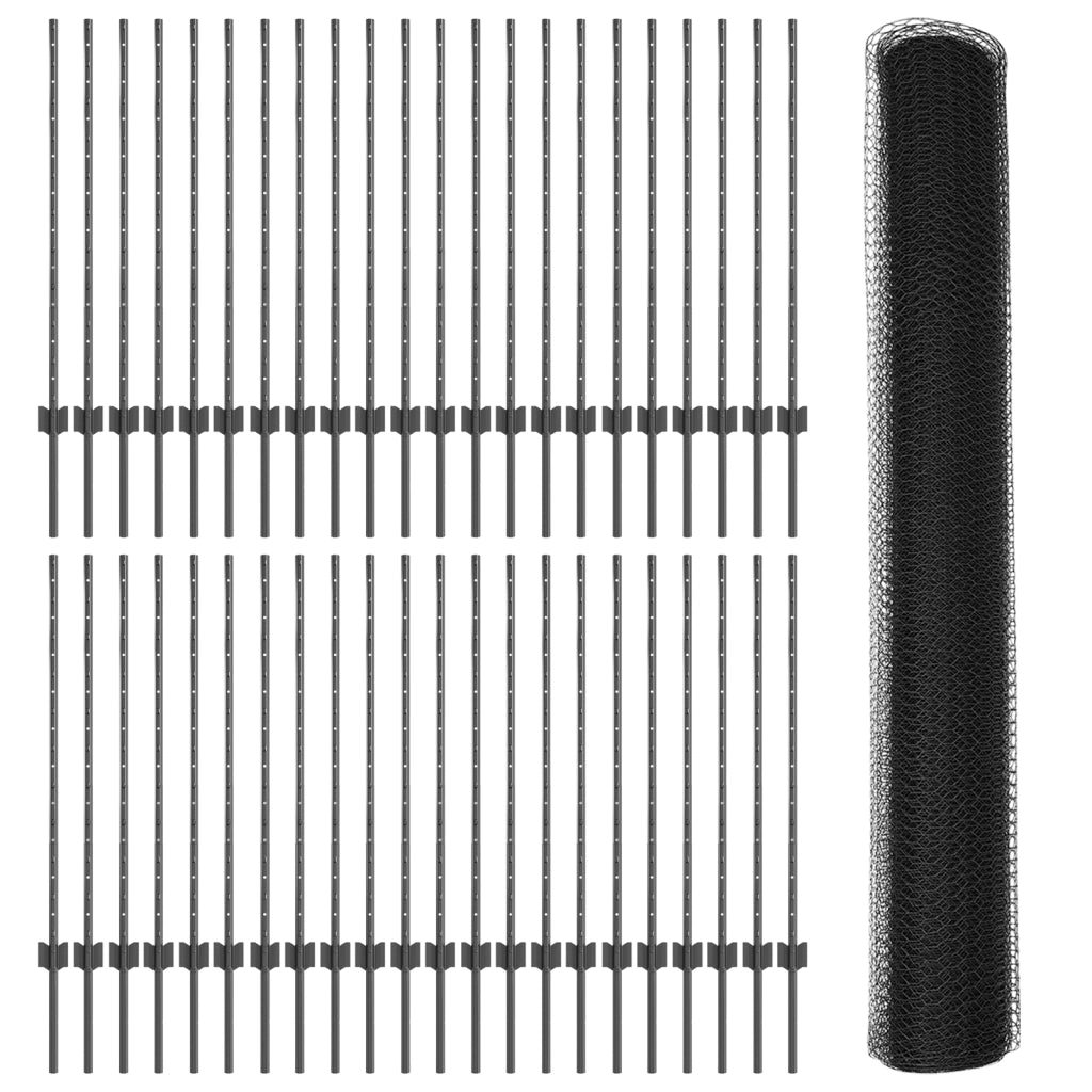 Pali di recinzione  22 pcs U-Channel Grigio 100 cm Acciaio
