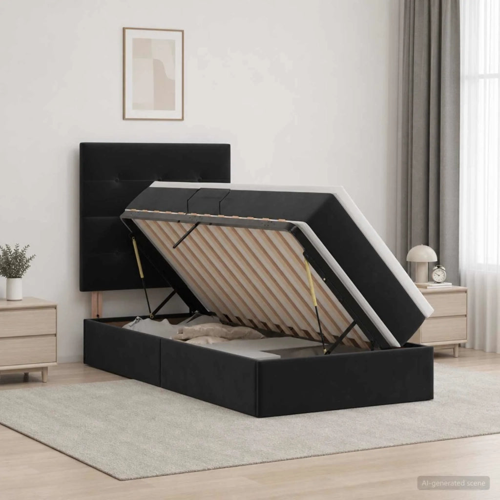 Letto con contenitore e materasso Nero 100 x 200 cm Velluto 3459671