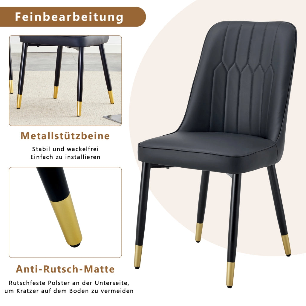 Sedia da Pranzo con Schienale Ergonomico e Gambe Antiscivolo, in Metallo e PU, Nero