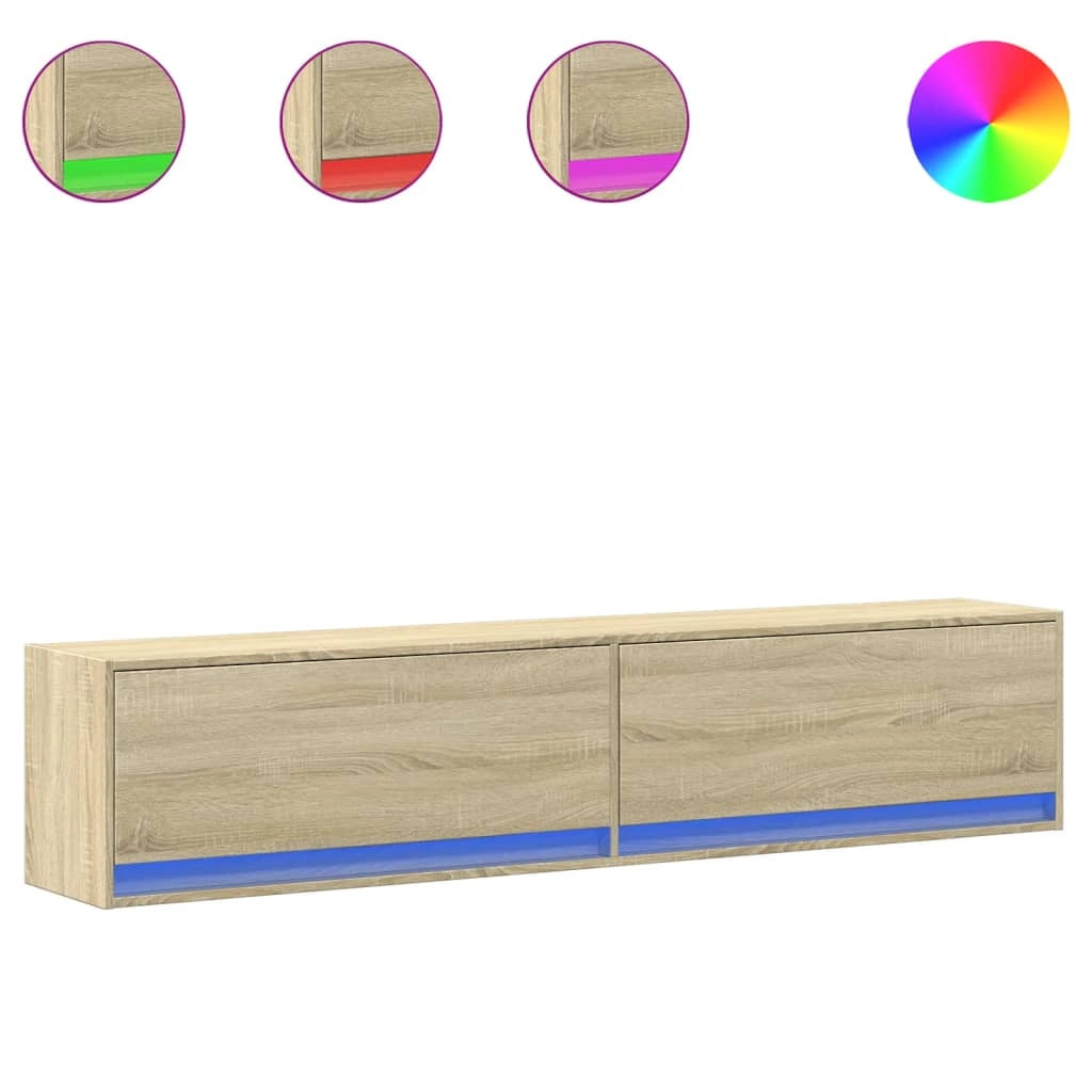 Mobile TV multimediale scaffale TV credenza mobile TV sala da pranzo soggiorno camera da letto a parete con illuminazione a LED rovere Sonoma 180 x 31 x 38 cm marrone 02_0027827