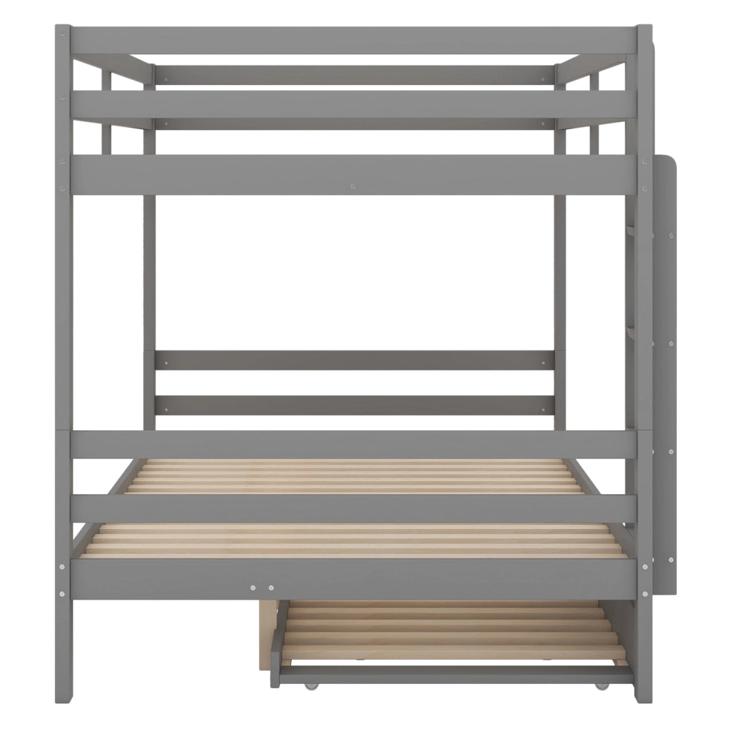 Letto a castello 140x200 cm con letto estraibile; in legno di pino e MDF; grigio