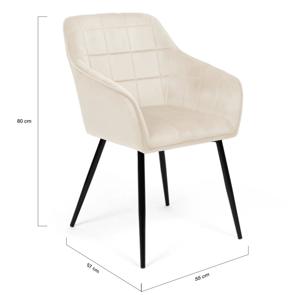 IDMarket - Lote de 2 sillas de comedor MADY de terciopelo beige con reposabrazos