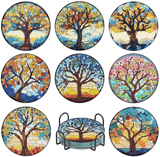 8 pezzi di supporti per pittura con diamanti, supporti per pittura con diamanti con asta, supporto per pittura con diamanti rotondo Magic Tree DIY, piatto da servizio, antiscivolo per bicchieri, bicchieri da vino, vasi e cucina in casa