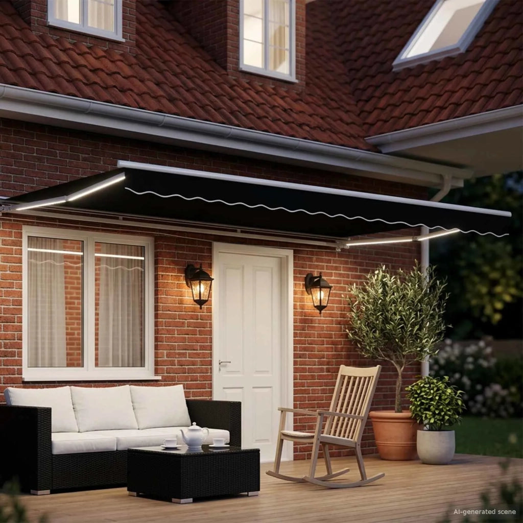 Cornice per Tenda Manuale con LED Nero e Bianco 4 × 3 m 3420622