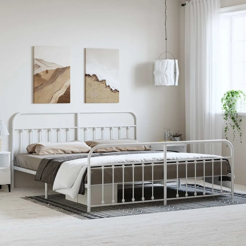 Giroletto con Testiera e Pediera-Struttura Letto Metallo Bianco 193x203 cm 491651