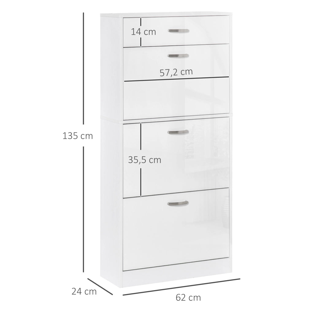 Scarpiera con 3 ante e cassetto scorrevole ¨C zephmum ¨C Bianco 62x24x135 cm