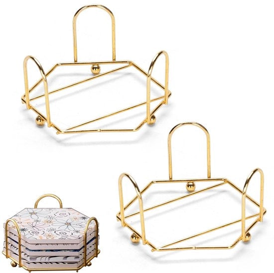 Sostegno a due livelli in metallo, becheriera, supporto metallico per ferro da stiro, per servizio da tavola in soggiorno, cucina e camera da letto (color oro)