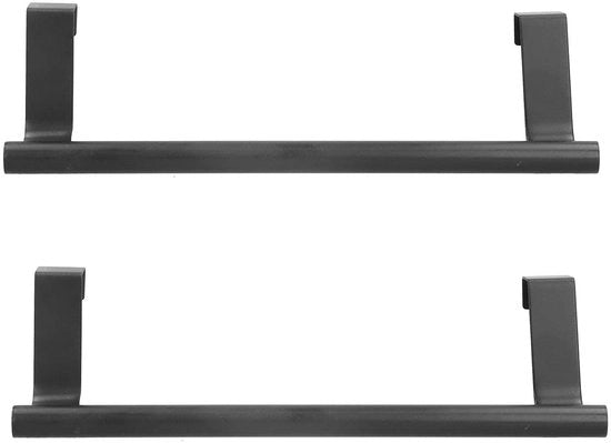 Scaffale per asciugamani 2 pannelli - Acciaio inossidabile - Nero - Appeso senza forare - Per bagno/ cucina - 23 cm - Asciugamani appoggiatore