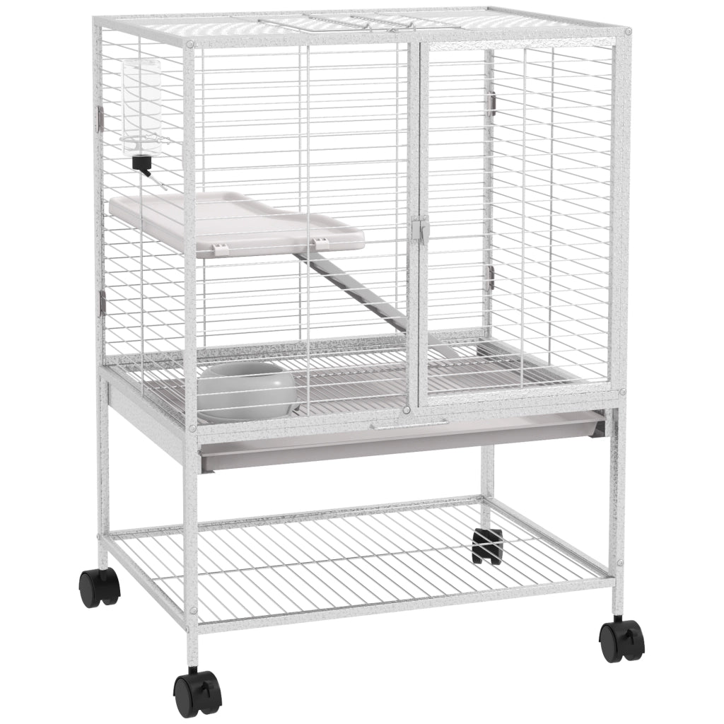 Gabbia per piccoli animali 2 livelli con ruote ¨C zephmum ¨C grigio 61.5x44.5x86 cm