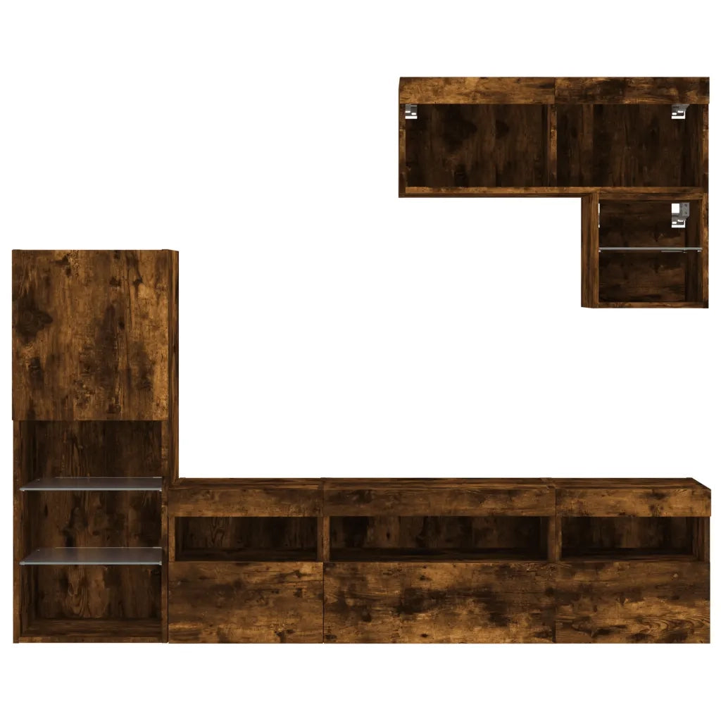 vidaXL Mobili TV a Muro con LED 6pz Rovere Fumo in Legno Multistrato