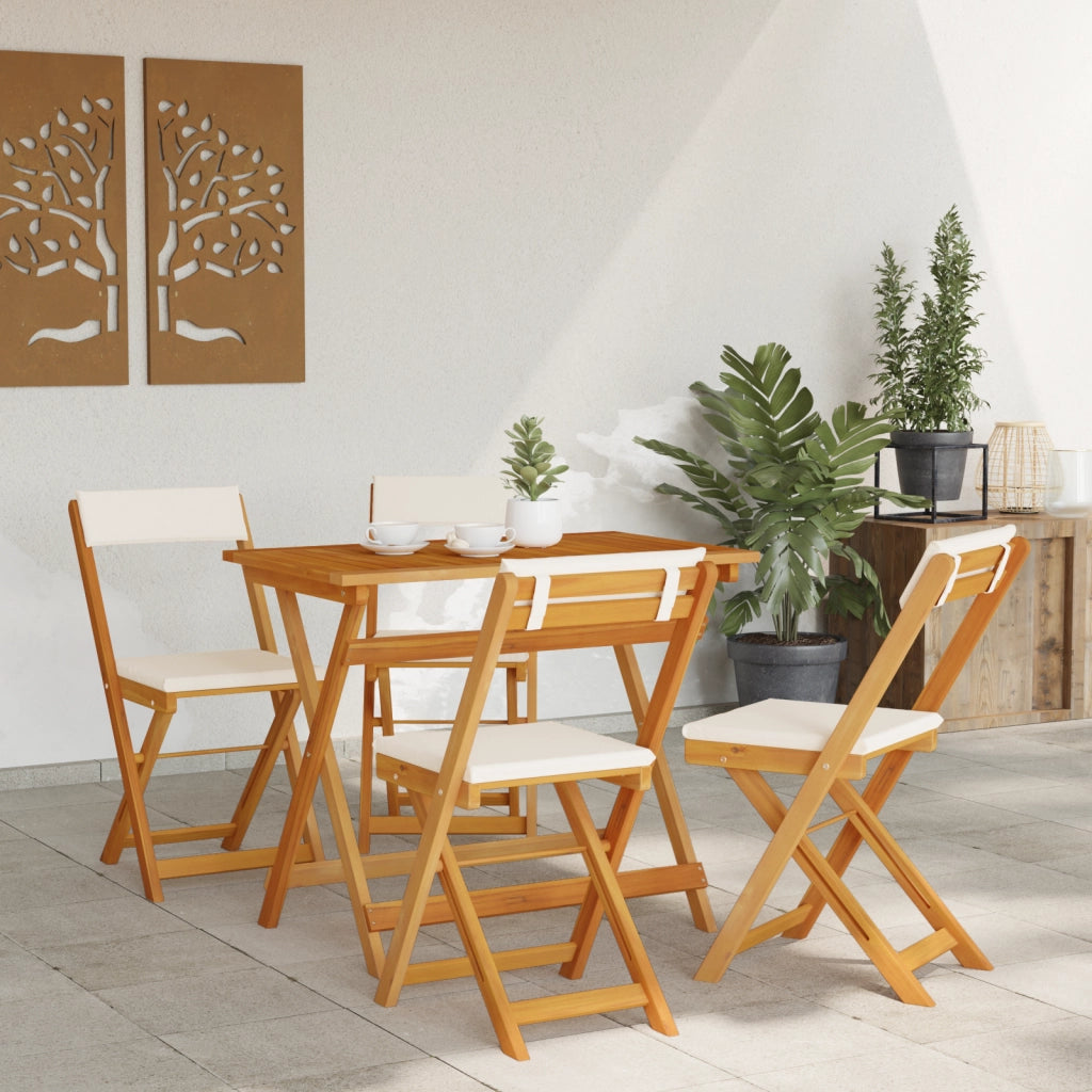 Set Bistro Pieghevole da 5 Pezzi con Cuscini in Legno Massello di Acacia