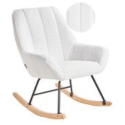 Sedia a dondolo Rivestimento in bouclé bianco sporco Teddy Metallo Gambe nere Braccioli Ampio schienale Soggiorno