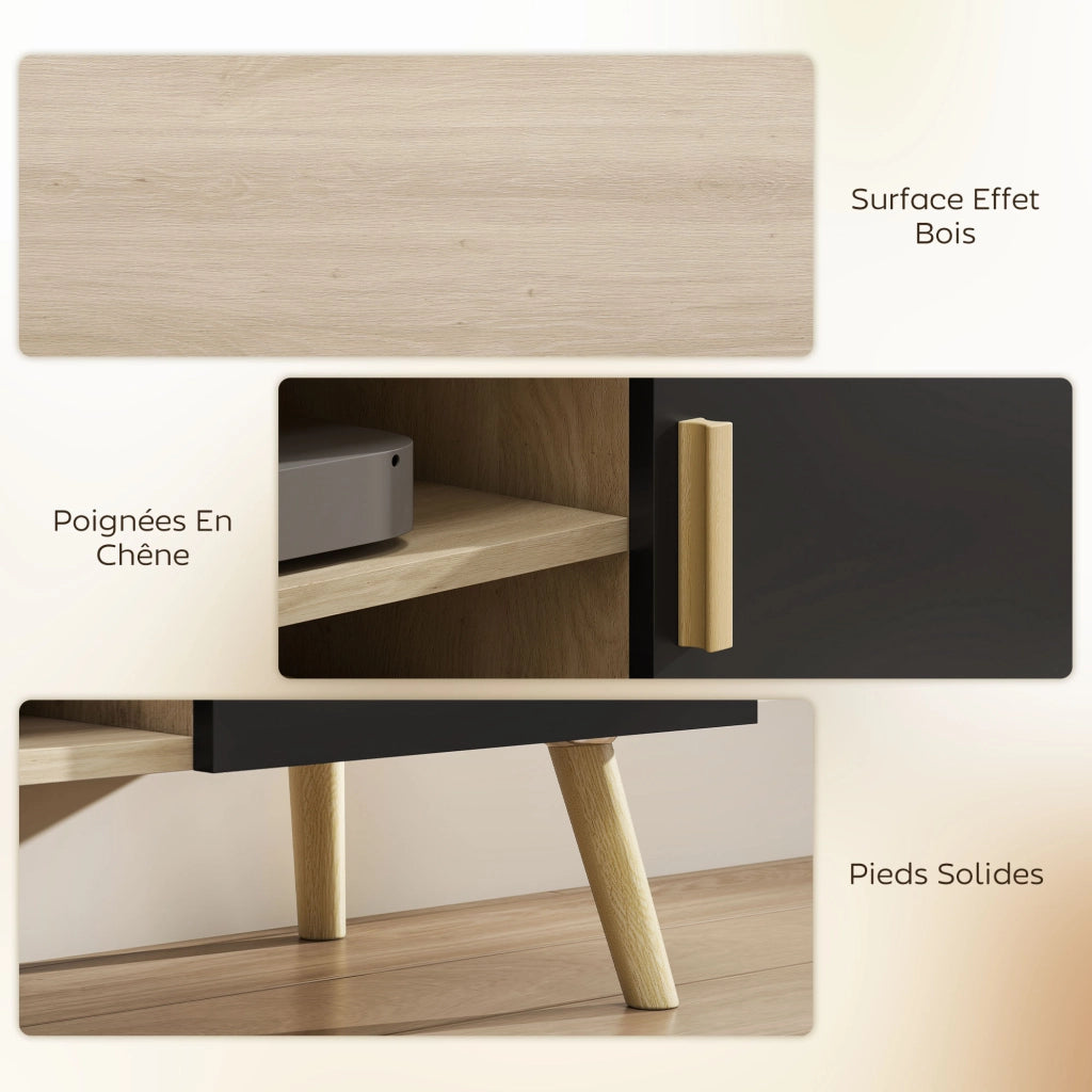Mobile TV in legno con ripiani, 2 ante e passacavi ¨C zephmum ¨C rovere 50 pollici