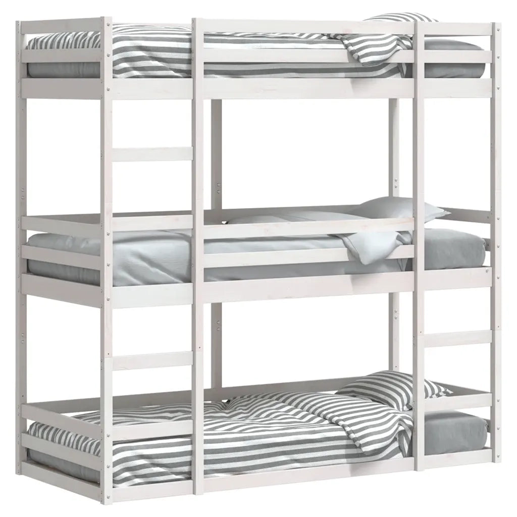 Letto a Castello Triplo Bianco 90x200 cm Legno Massello di Pino 3284255