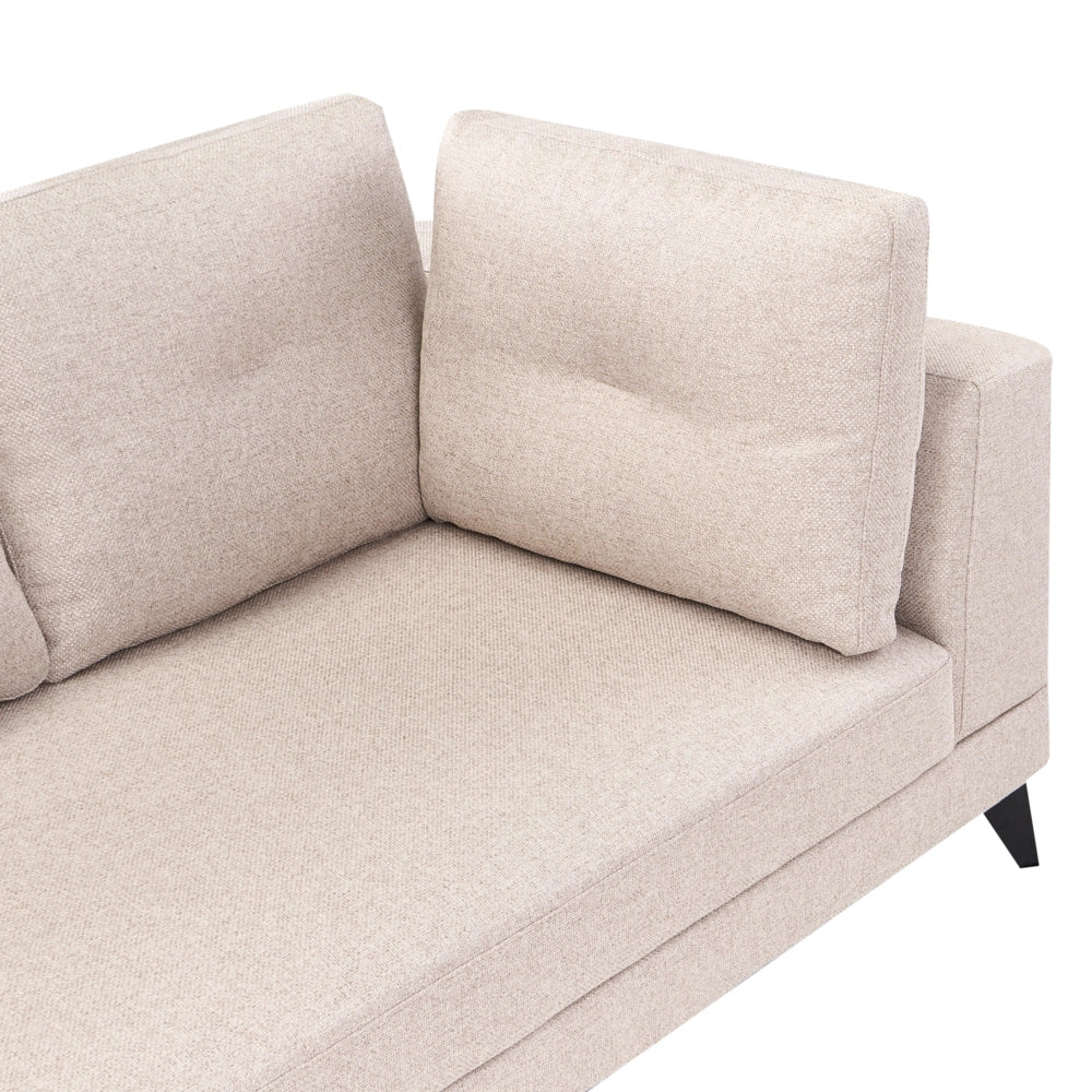 Divano 4 Posti Beige Chiaro con Rivestimento Idrorepellente Effetto Lino Gambe in Ferro Nero Stile Moderno con Cuscini