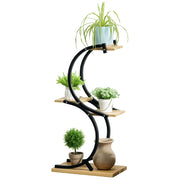 Portapiante a 4 ripiani in massello ¨C Minimal ¨C 46x25x91 cm, Nero + Naturale