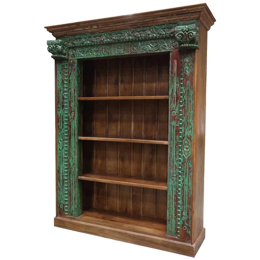 Libreria/scaffale in legno verde artigianale, 166x53x213h cm
