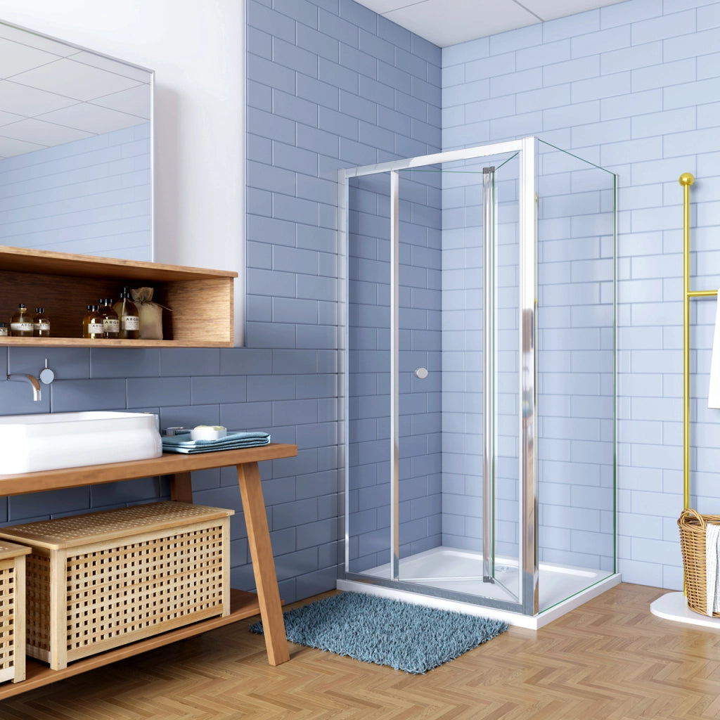 185cm Box Doccia Angolare Porta a Soffietto con Parete Fissa 86x70cm in Vetro Temperato Trasparente 5 mm Profilo Cromo Lucido