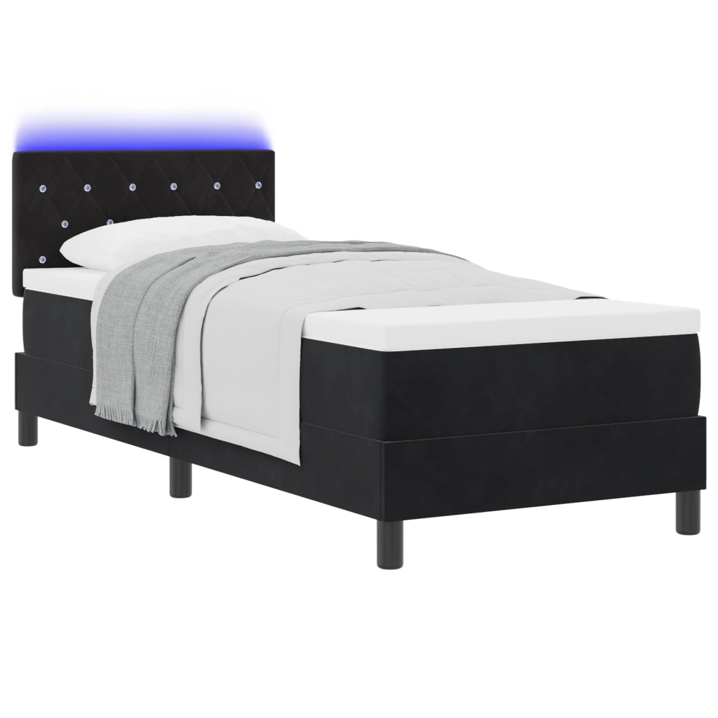 Letto con Box Spring e Materasso & LED Nero 80x200 cm Velluto