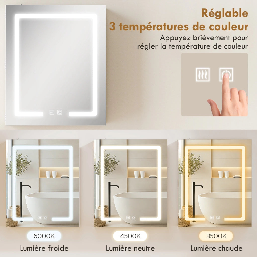 Armadietto Specchio Bagno LED Antifog ¨C Zephmum ¨C Bianco 50x15x60 cm