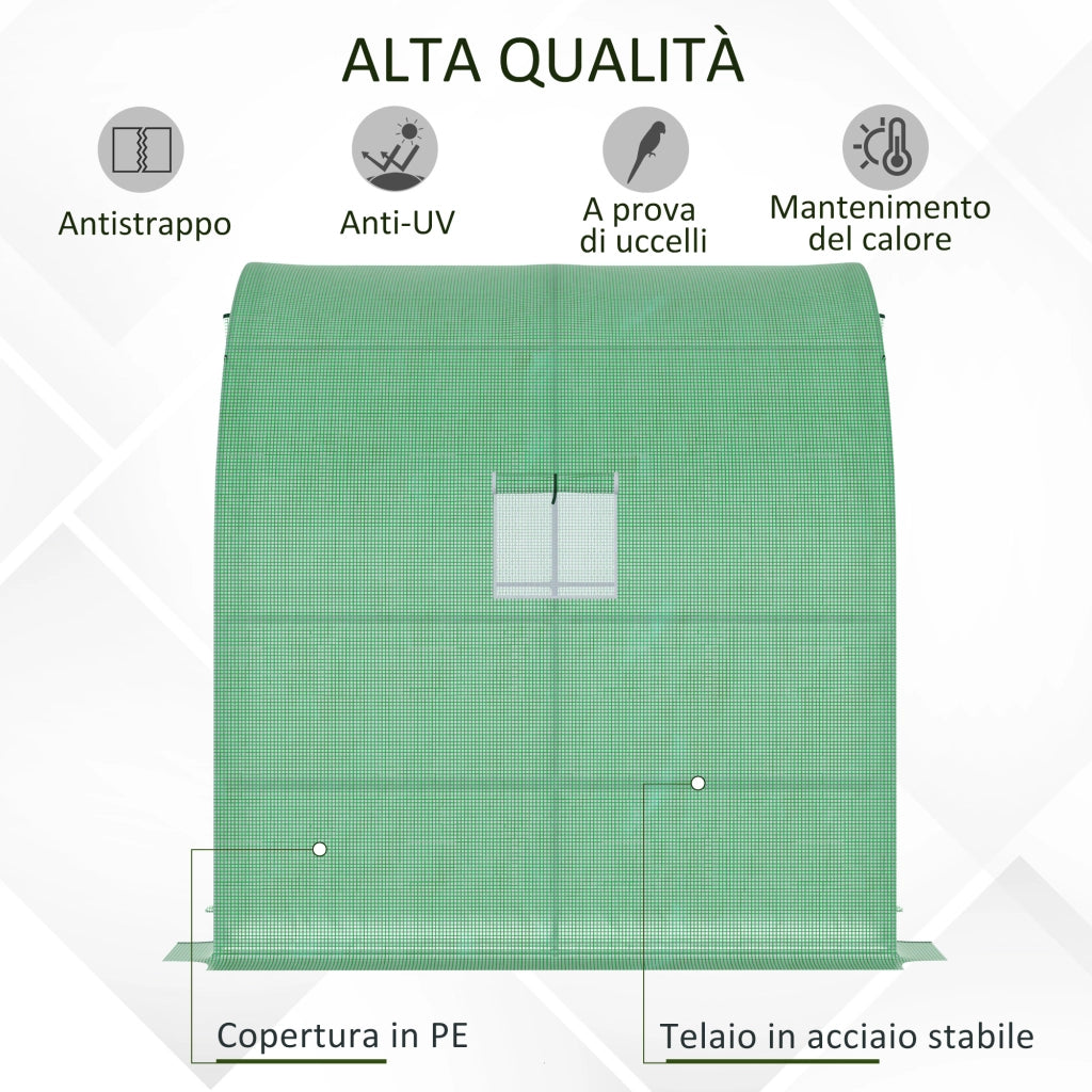 Serra da Parete con 2 Ripiani per Piante e Fiori in Acciaio e PE, 200x100x215 cm, Verde