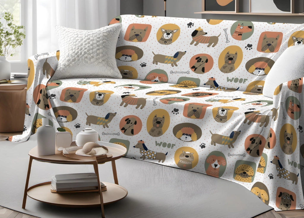 Telo Arredo Granfoulard Copritutto Salvadivano 100% Cotone Dis. Cani 25 GI - Singolo - Cani 25