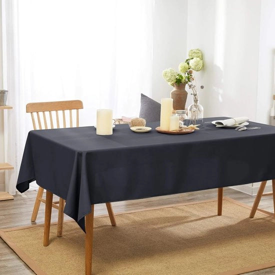 Tavolo quadrato con tovaglia, tessuto, per esterno, impermeabile, idrorepellente, 130 x 280 cm, grigio scuro