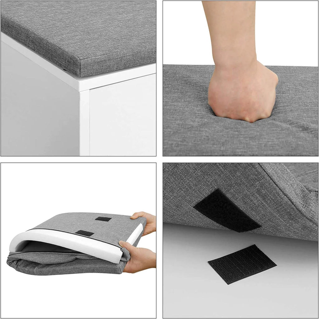Panca portascarpe con 2 scomparti aperti e 1 scomparto chiuso seduta imbottita per ingresso camera da letto 100 x 30 x 48 cm bianco 12_0004070