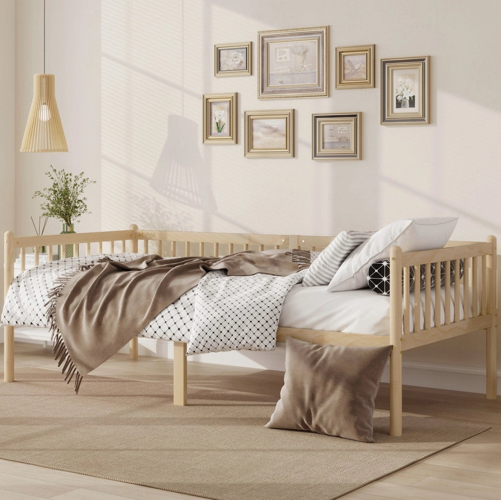 Letto singolo 90x200 cm in legno di pino con 3 sponde e doghe