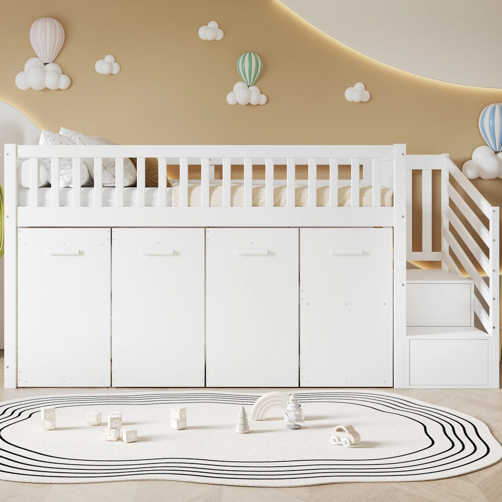Letto a Castello 90x200 cm - con Scrivania Estraibile; Armadi e Armadietti - Bianco