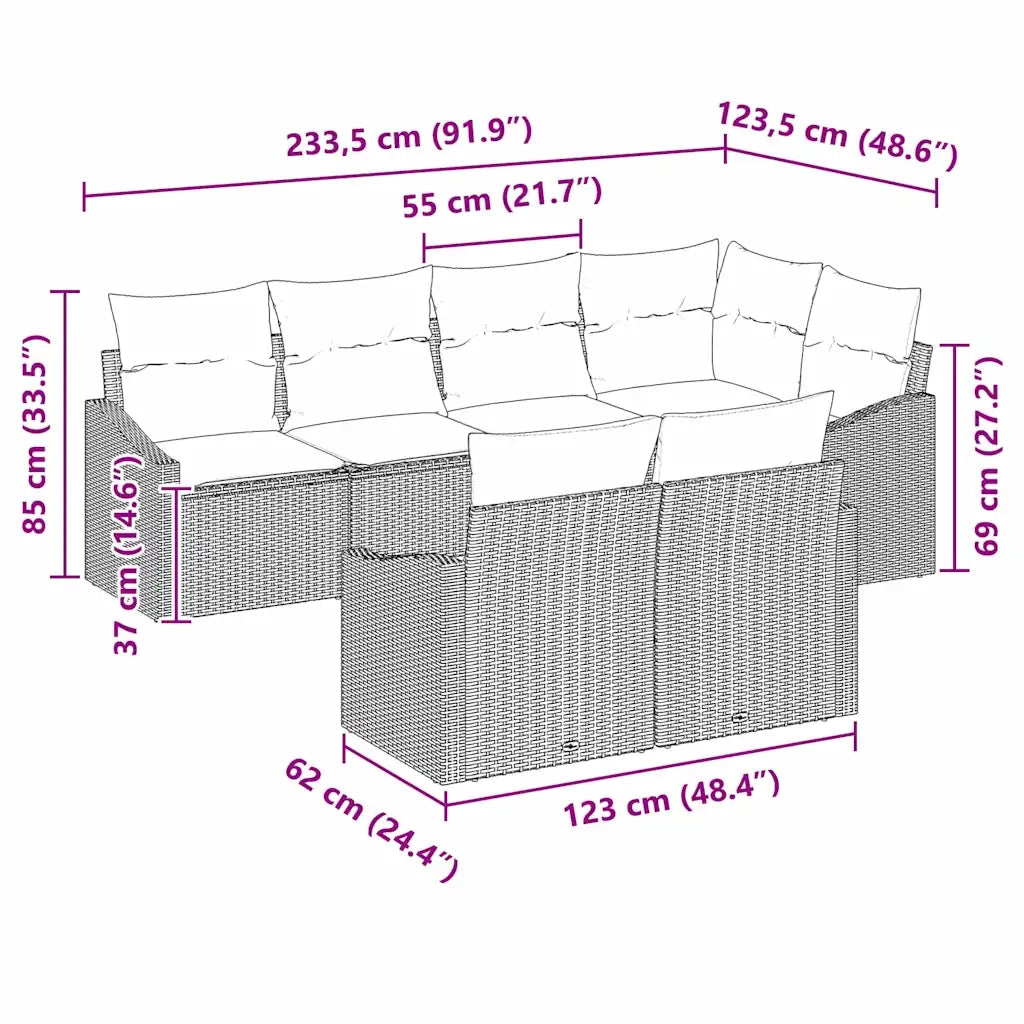 Set di divani con cuscino 7 pcs Nero polyrattan 3346763