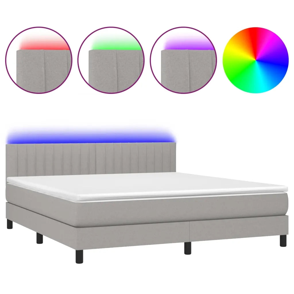 Letto a Molle Materasso e LED Grigio Chiaro 180x200 cm Tessuto 3133333