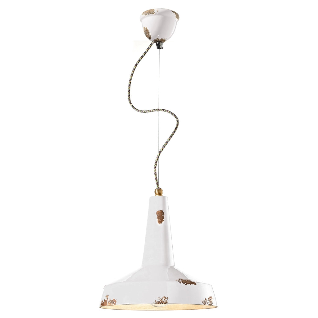 Sospensione Vintage Vague Vintage Ferro E Ceramica Bianco 1 Luce E27 35Cm