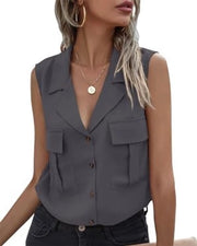 Camicia da donna con collo V e disegno senza maniche