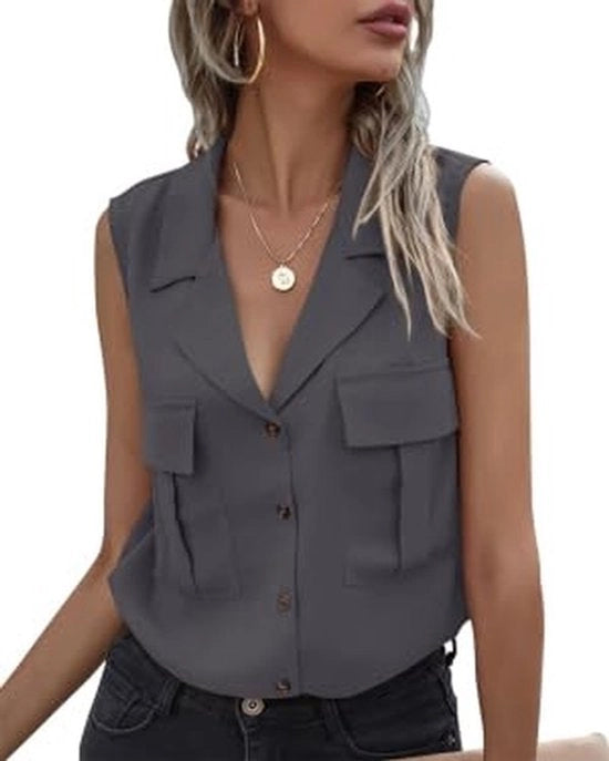 Camicia da donna con collo V e disegno senza maniche